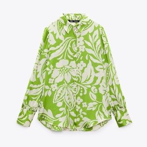 Zara Flowy Printed Shirt - green & white floral - size XS - great condition